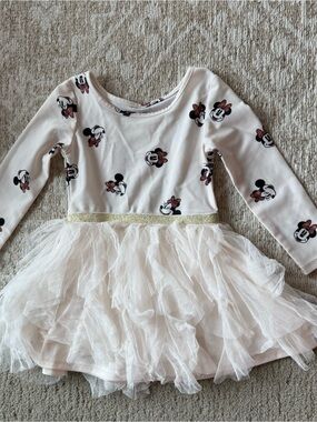Disney Pink Minnie Mouse Tulle Dress with Gold Waistband 2T